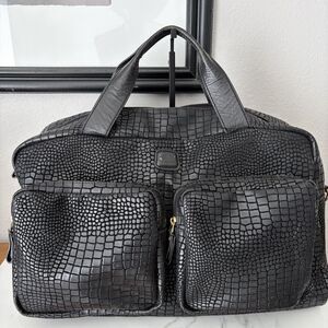 Bric’s Croc Embossed Leather Weekender Travel Duffle Bag Black